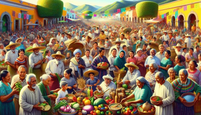 A colorful festival in San Miguel de Allende celebrating culinary heritage with locals engaging in traditional cooking classes.