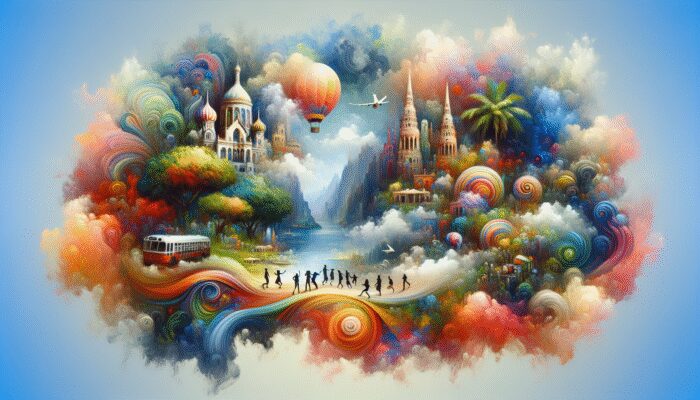 A vibrant travel blog layout with captivating stories, stunning photos of exotic locations, and interactive comments.